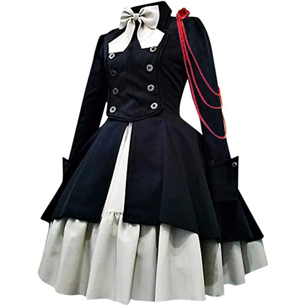 Vestido gótico medieval y renacentista cos Retro falda de cosplay punk con lazo y volantes