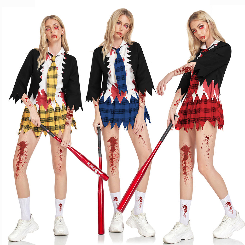 Disfraz de vampiro universitario horror zombi uniforme de estudiante fiesta mujeres Halloween