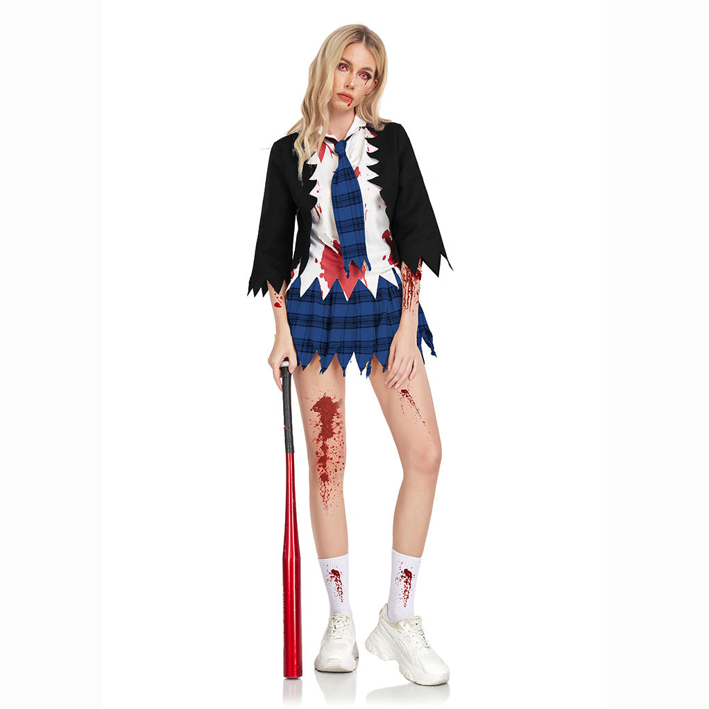 Disfraz de vampiro universitario horror zombi uniforme de estudiante fiesta mujeres Halloween
