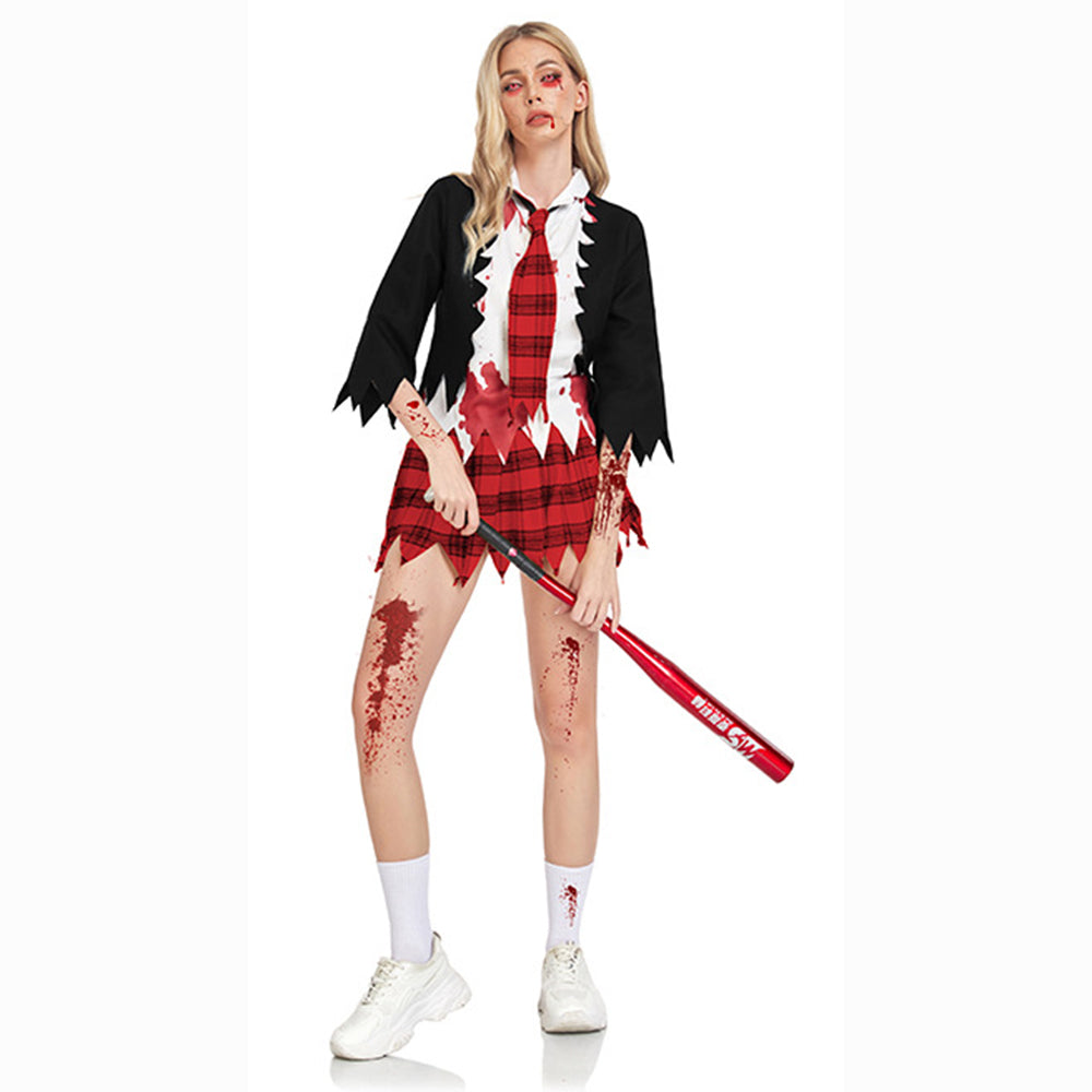 Disfraz de vampiro universitario horror zombi uniforme de estudiante fiesta mujeres Halloween