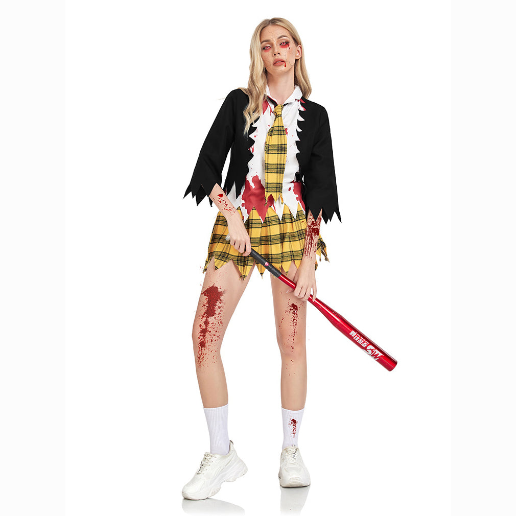 Disfraz de vampiro universitario horror zombi uniforme de estudiante fiesta mujeres Halloween