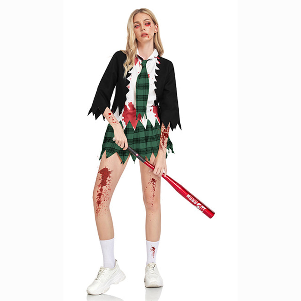 Disfraz de vampiro universitario horror zombi uniforme de estudiante fiesta mujeres Halloween