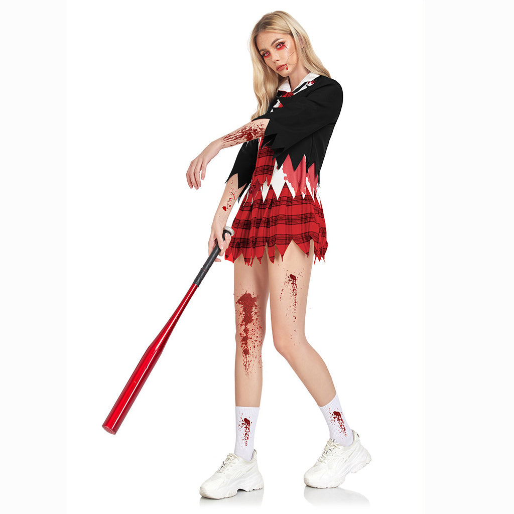 Disfraz de vampiro universitario horror zombi uniforme de estudiante fiesta mujeres Halloween