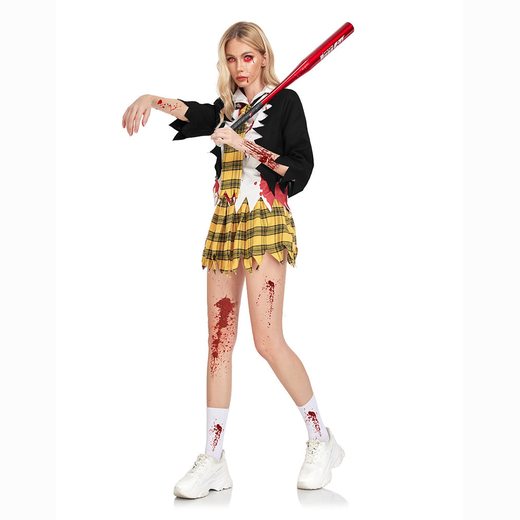Disfraz de vampiro universitario horror zombi uniforme de estudiante fiesta mujeres Halloween