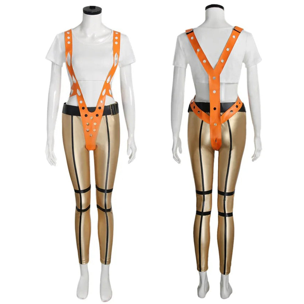 El Quinto Elemento Disfraz de Cosplay de Leeloo Mono Delgado Pantalones Camiseta Corta