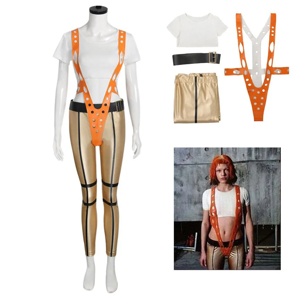 El Quinto Elemento Disfraz de Cosplay de Leeloo Mono Delgado Pantalones Camiseta Corta