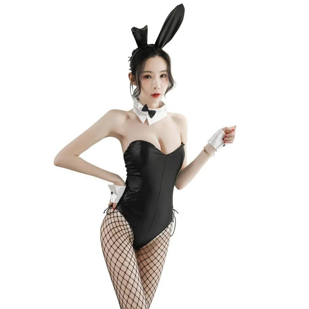 Fever Bunny Costume jumpsuit Patent leather uniform - Pajamasbuy