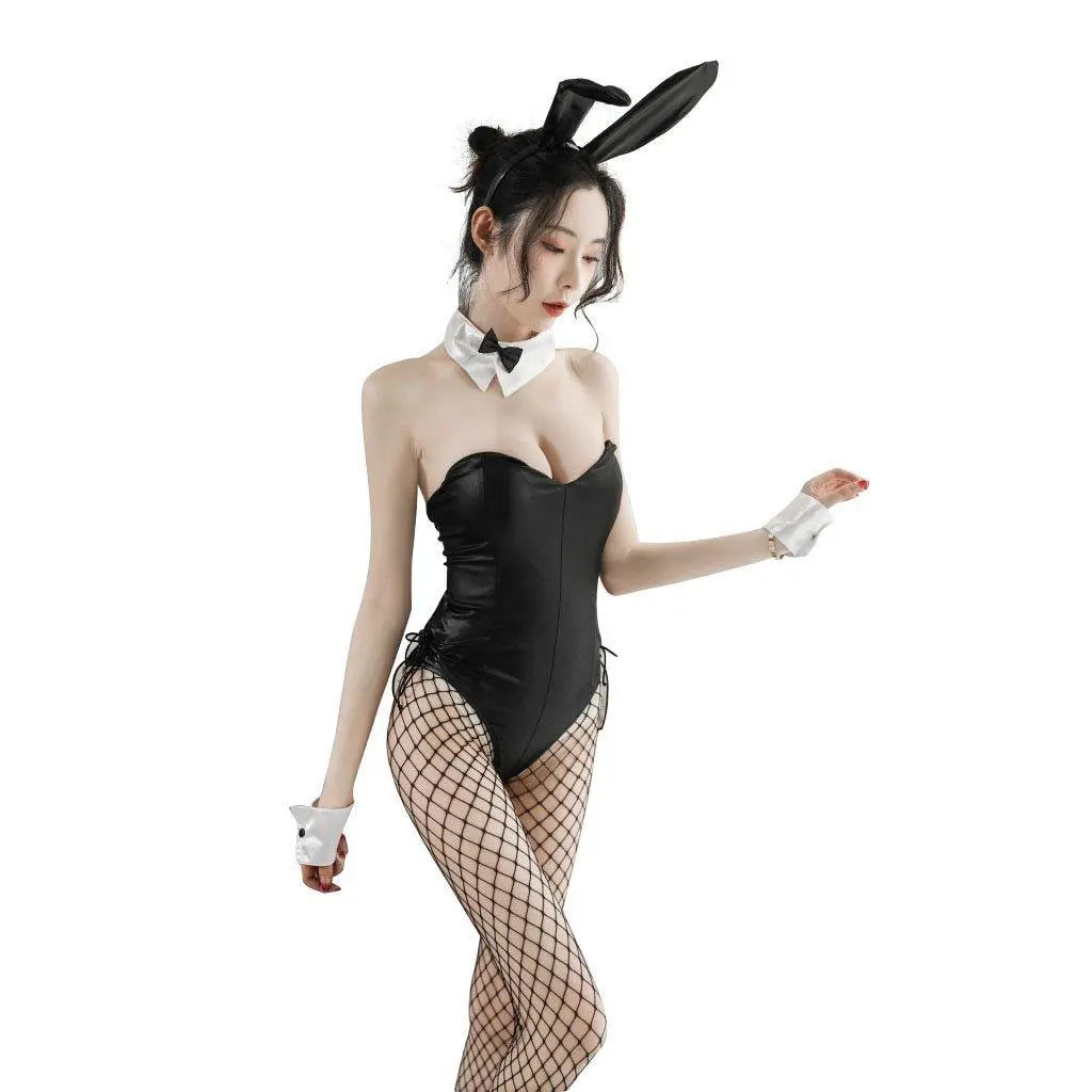 Fever Bunny Costume jumpsuit Patent leather uniform - Pajamasbuy