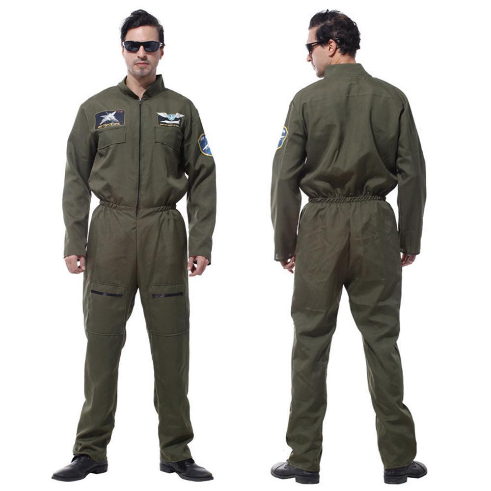 Disfraz de mono Top Gun para hombre, traje de vuelo para adulto, uniforme de piloto aviador