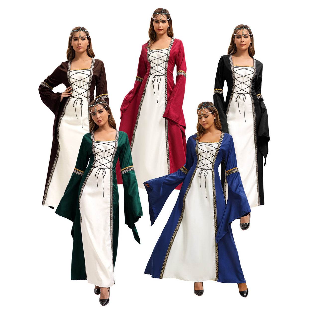 Vestidos de Corte Medieval Retro Gótico para Mujer Túnica trompeta de Manga Larga