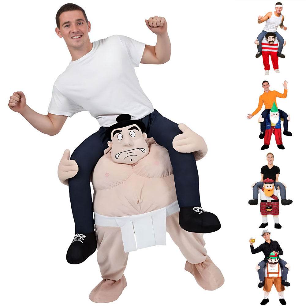 Striped Uncle White Beard Red Checkered Sumo Funny Puppet Costumes - Ecosfun