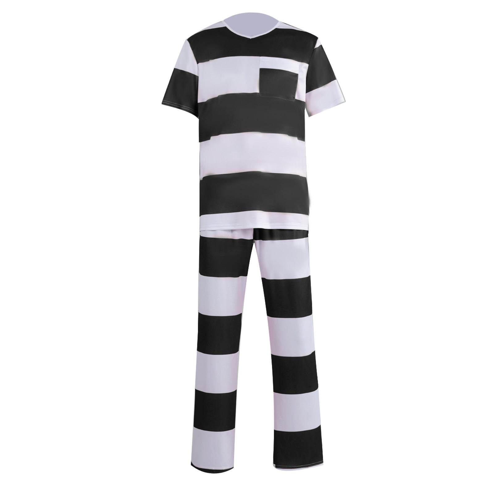 Disfraz de adulto para juego de rol de prisionero con uniforme a rayas de prisión de Halloween