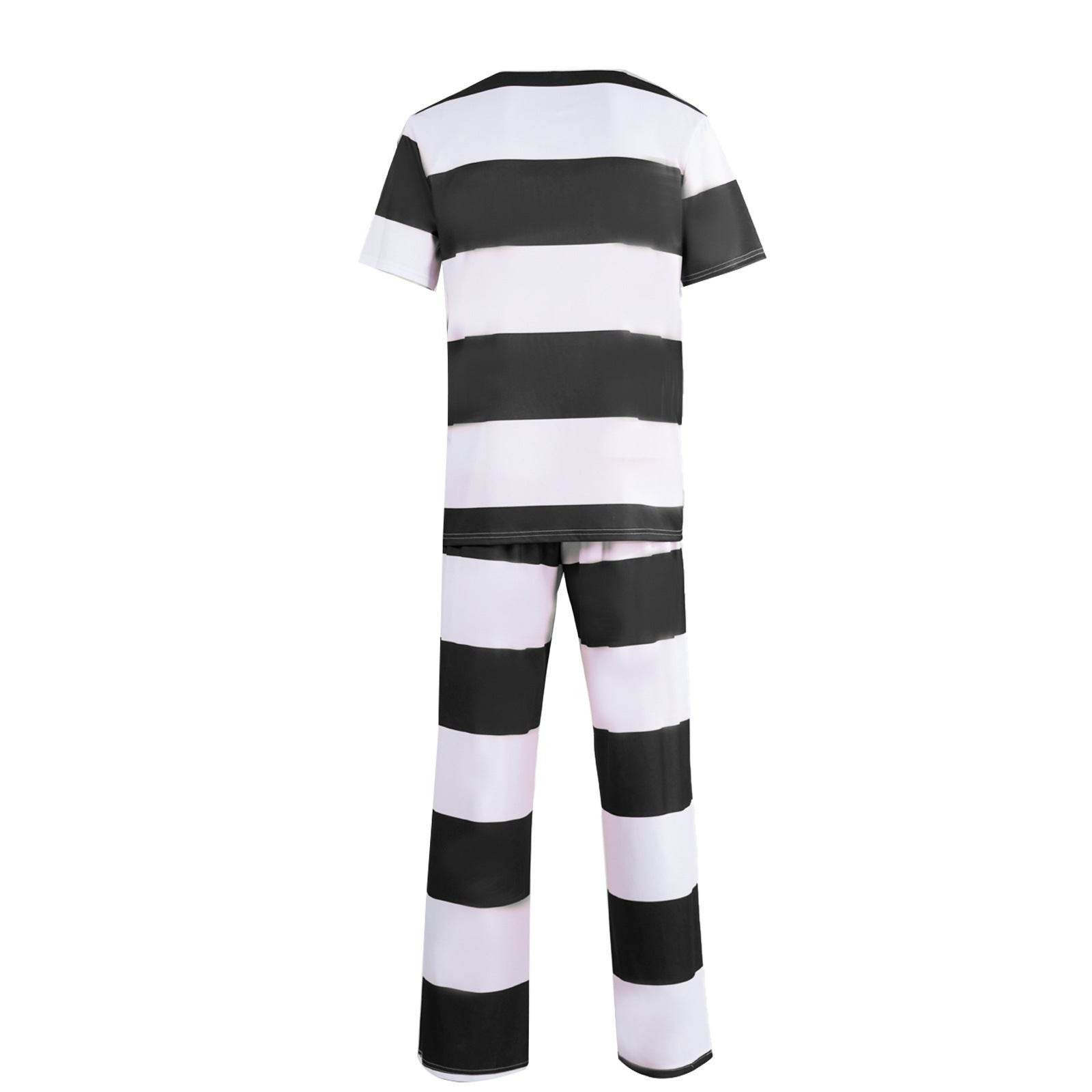 Disfraz de adulto para juego de rol de prisionero con uniforme a rayas de prisión de Halloween