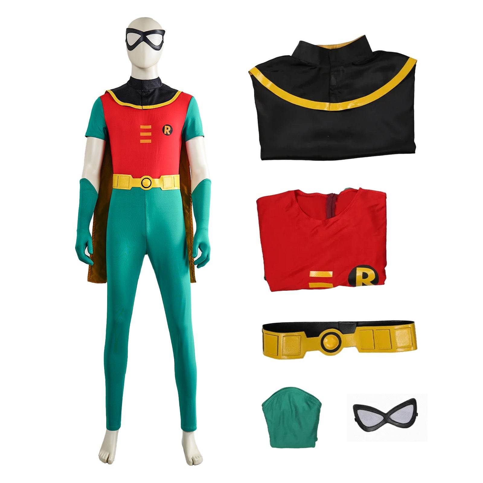 Teen Titans Robin Costume Super Hero Halloween For Adult Full Set With Cape - Ecosfun