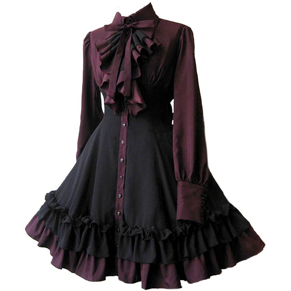 Vestido gótico medieval y renacentista cos Retro falda de cosplay punk con lazo y volantes