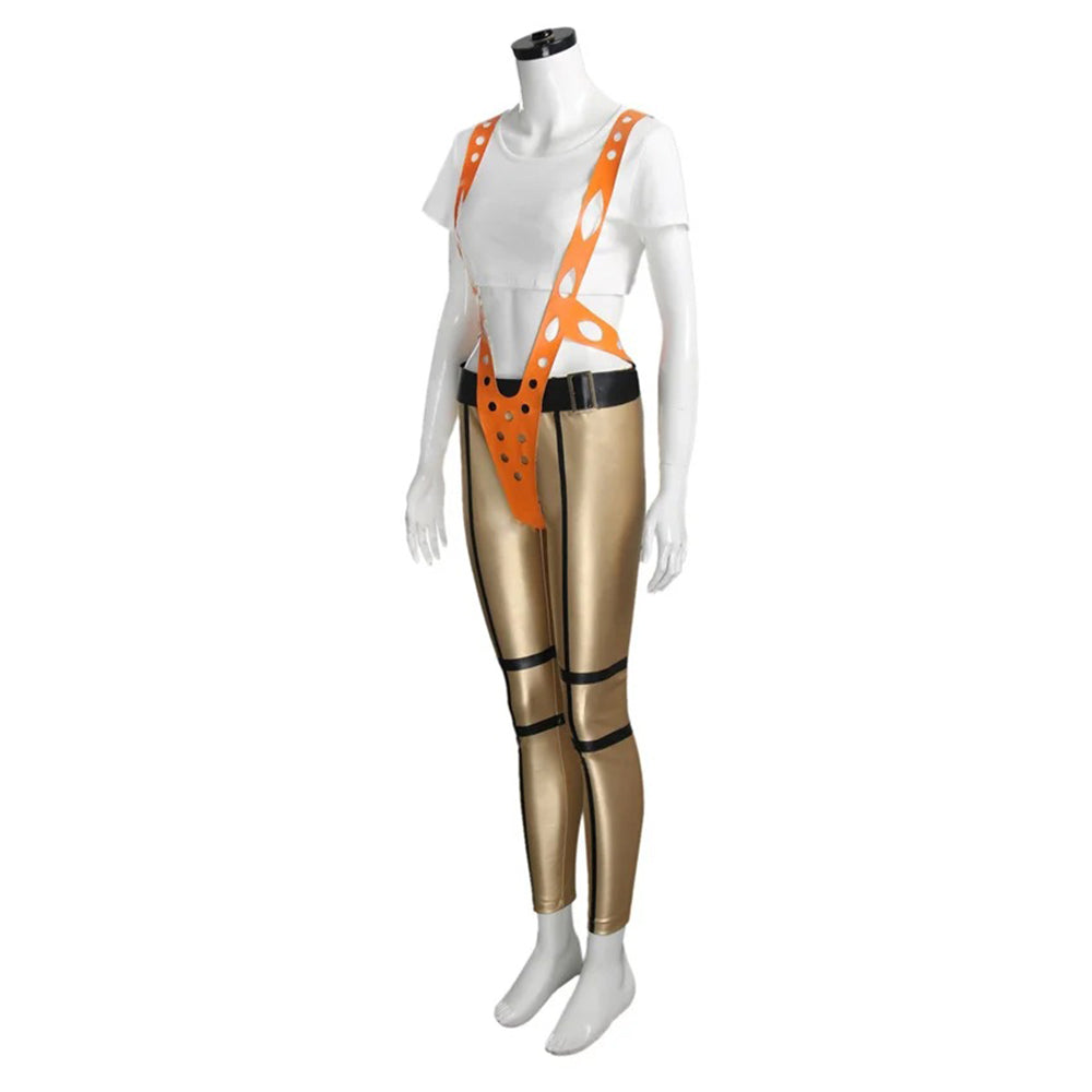 El Quinto Elemento Disfraz de Cosplay de Leeloo Mono Delgado Pantalones Camiseta Corta