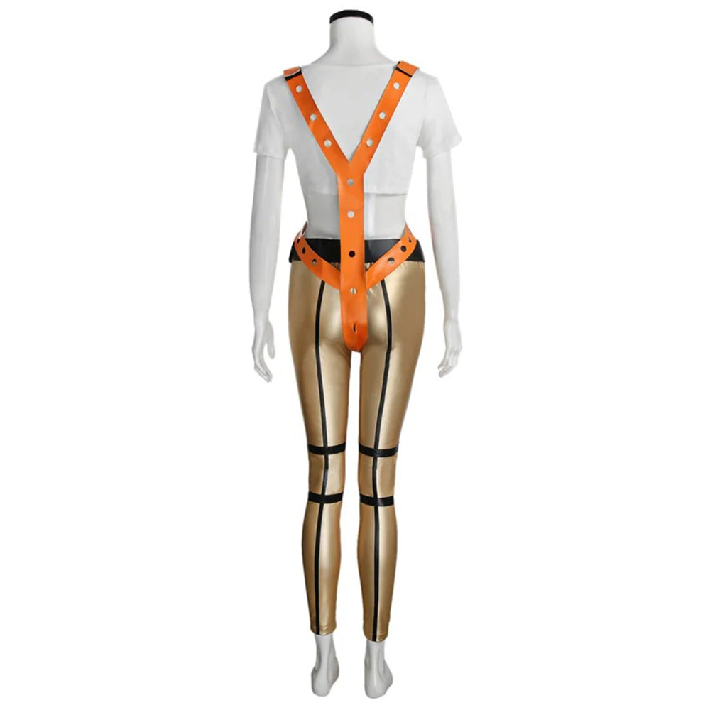El Quinto Elemento Disfraz de Cosplay de Leeloo Mono Delgado Pantalones Camiseta Corta