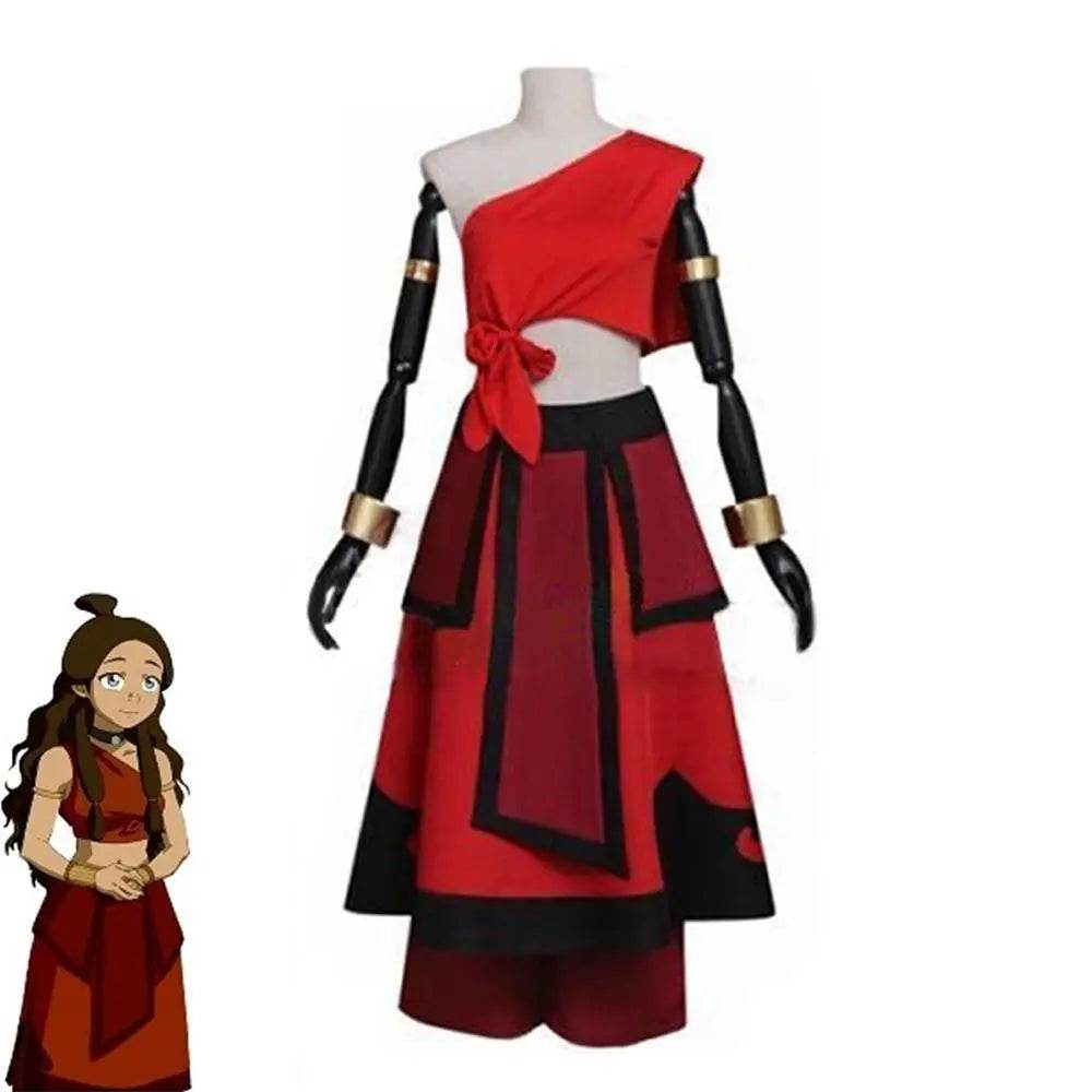 Anime Avatar The Last Airbender Katara Fire Nation Cosplay Costume Halloween Party Outfits Dress For Women - Ecosfun