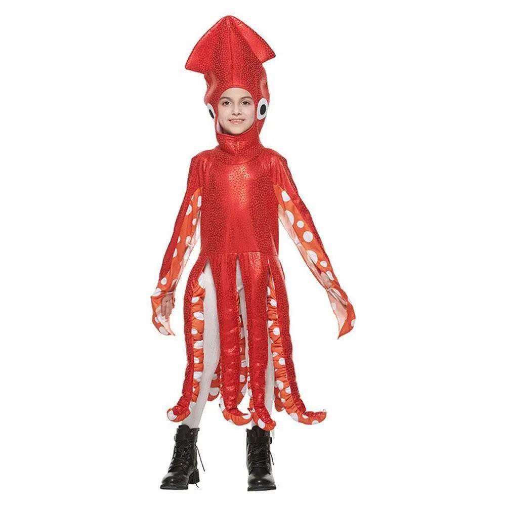 Squid Costume Red Leggings Jumpsuit Marine Life Cosplay Halloween Christmas School Party for Kids - Ecosfun