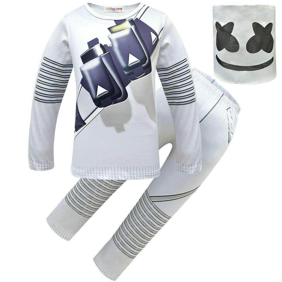 DJ Marshmello Chris Comstock Costume Top Pants Mask for Kid - Ecosfun