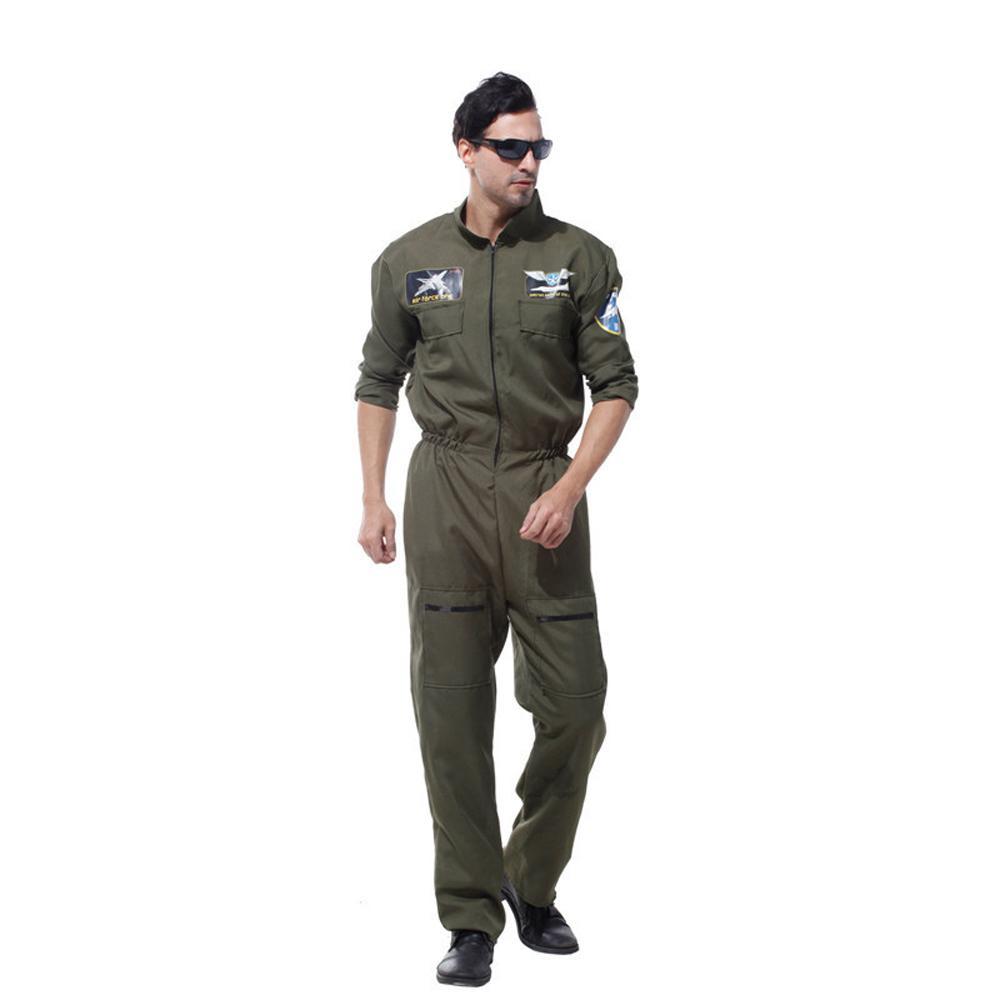 Disfraz de mono Top Gun para hombre, traje de vuelo para adulto, uniforme de piloto aviador