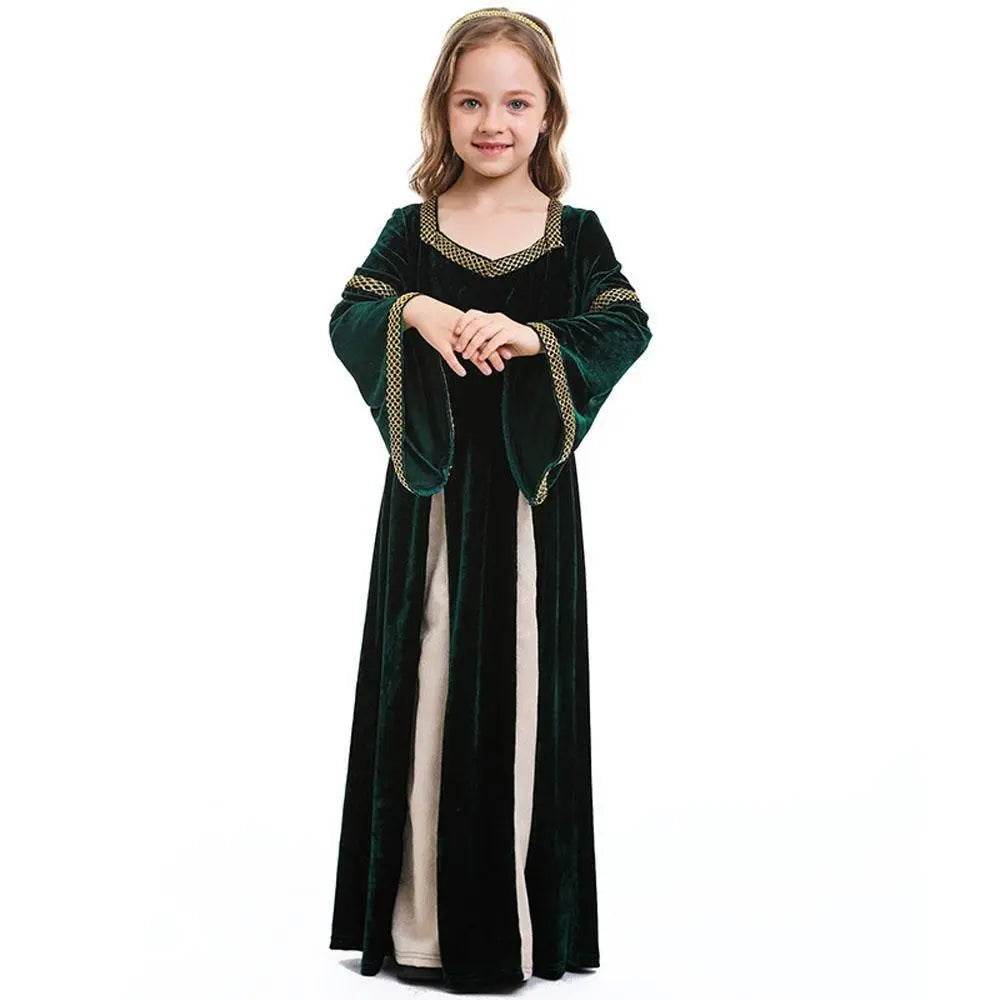 medieval fancy dress Costume Girls Children long dress with trumpet sleeves - Ecosfun
