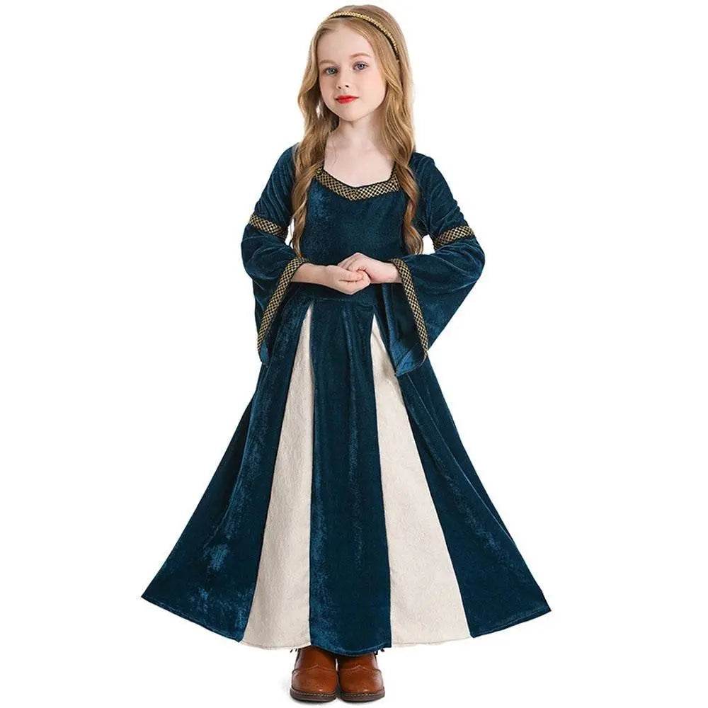 medieval fancy dress Costume Girls Children long dress with trumpet sleeves - Ecosfun