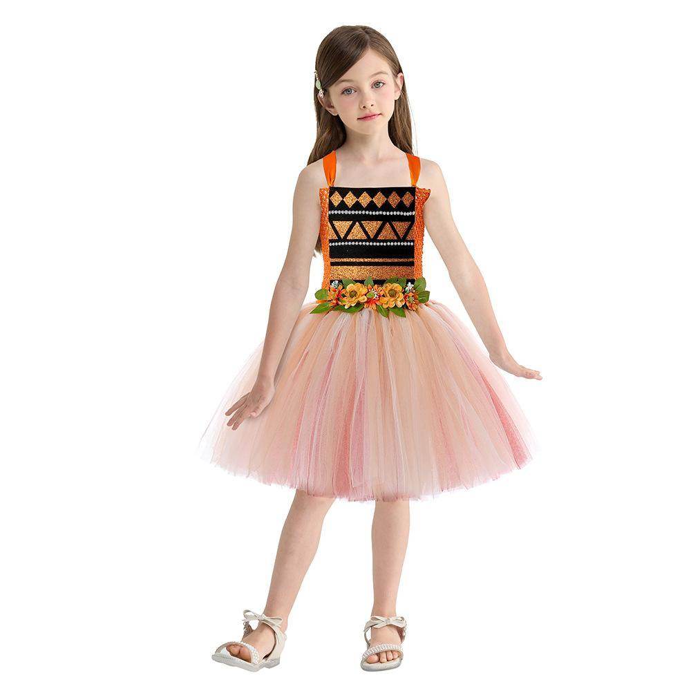 Movie Moana Princess Dress Sweet Flower Fairy dress party runway dress - Ecosfun