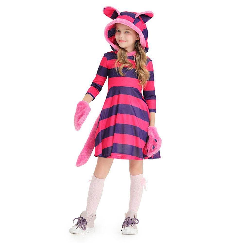 Purple Striped The Cheshire Cat Dress Halloween Outfits Carnival Cosplay Costume For Kids - Ecosfun