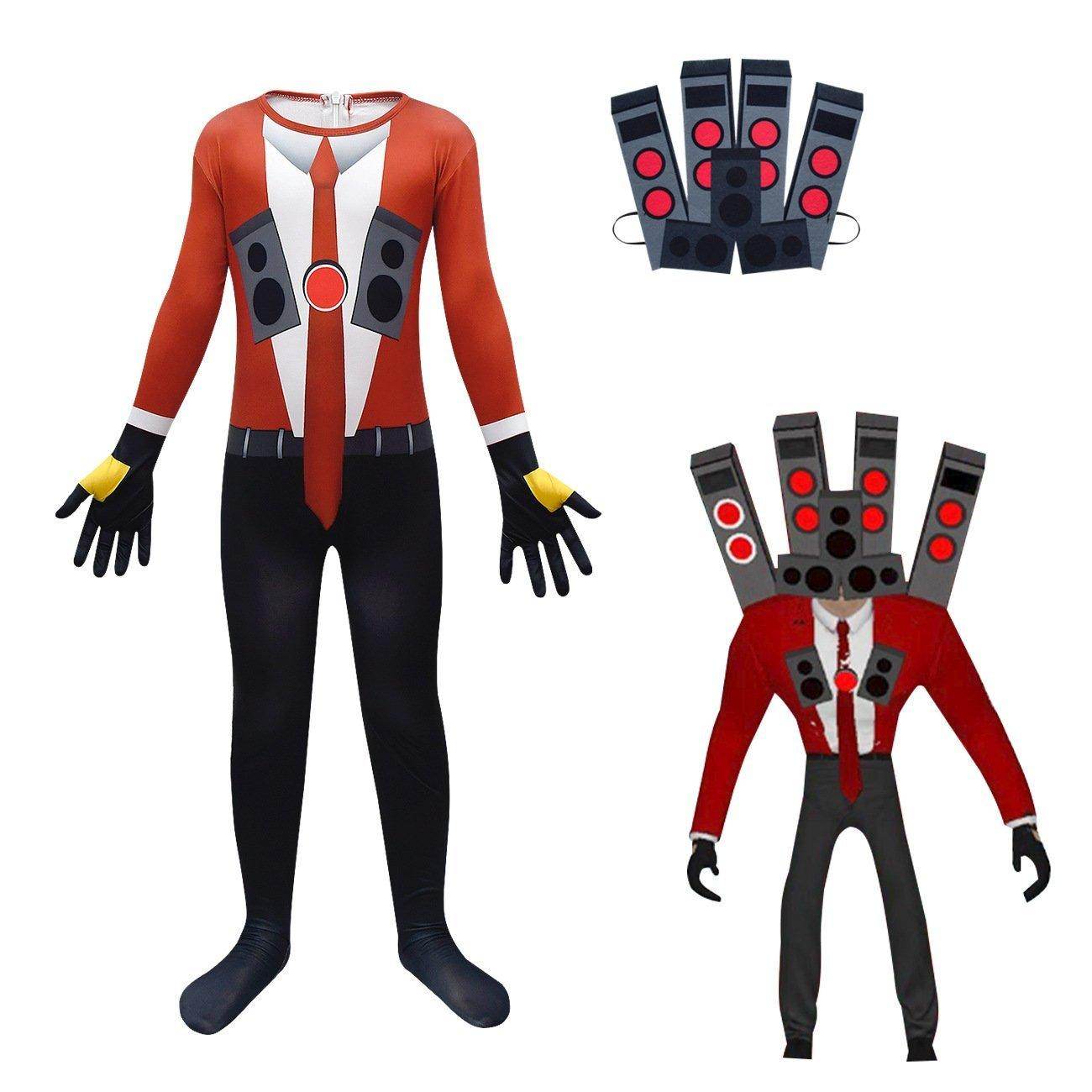 Skibidi Toilet Outfits Orange Jumpsuit Mask Titan Tv man Cosplay Costume For Kids - Ecosfun